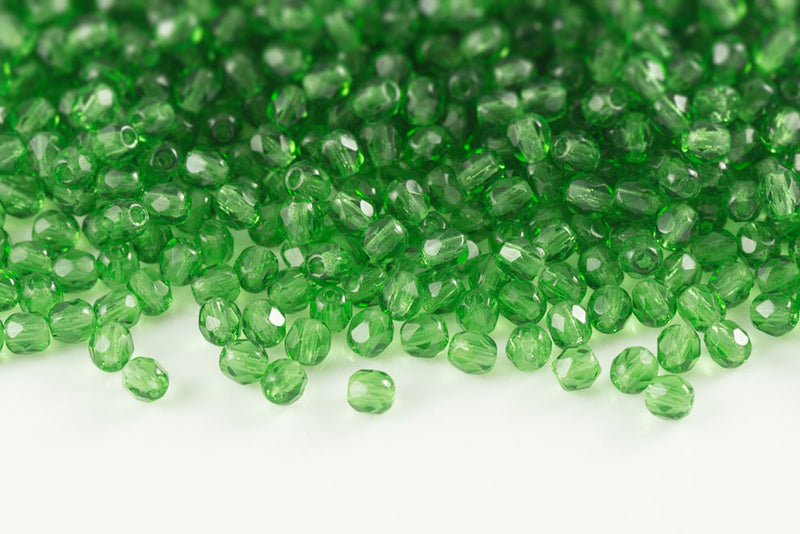 Czech Fire Polished 3mm Dark Peridot Round Beads
