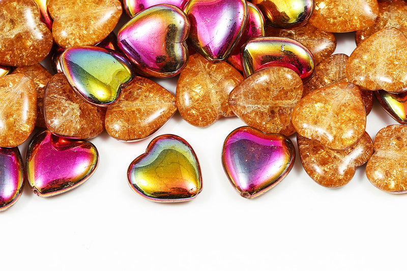 Heart 16×15mm Czech Glass Beads Col.10060-VITEX-CRACK