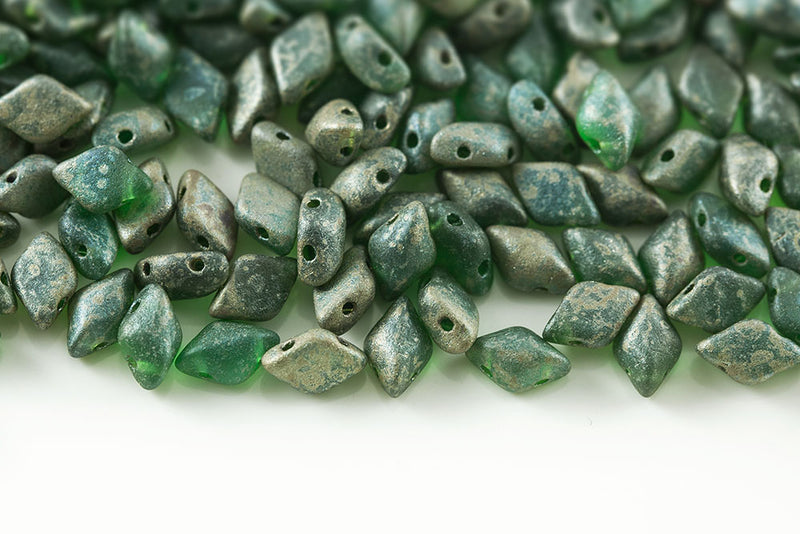 Gemduo 8×5mm Emerald Picasso Matt 2-Hole Czech Beads