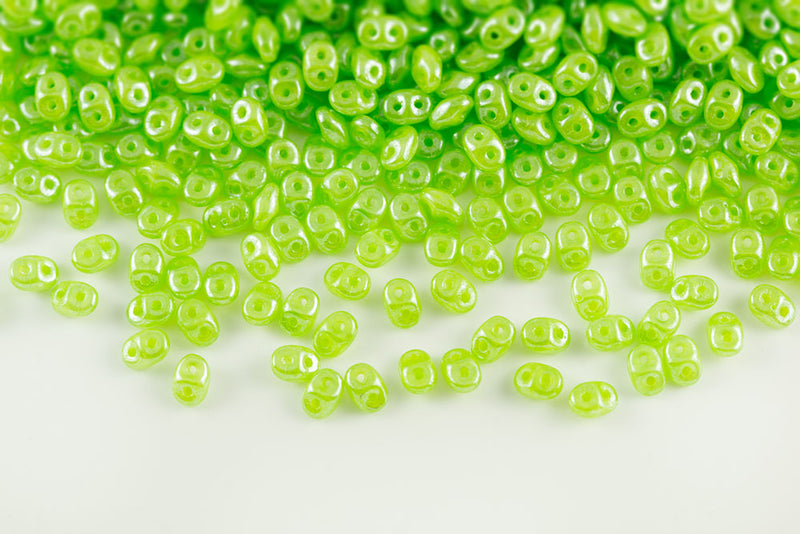 Miniduo 2×4mm Opal Green White Luster 2-Hole Czech Beads