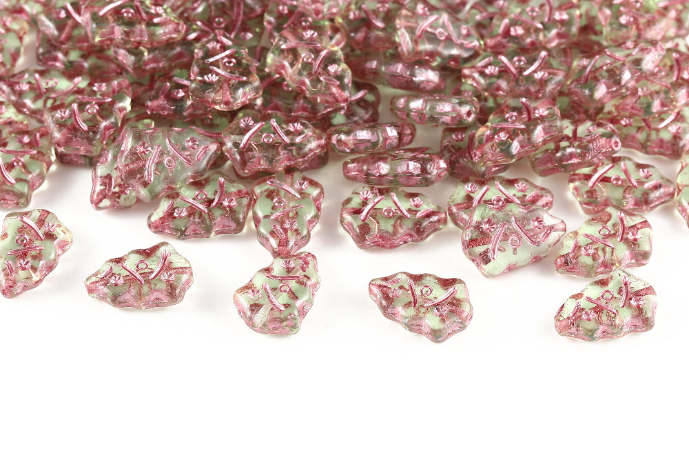 Christmas Tree 17×12mm Crystal Peridot With Pink 1-hole Czech Beads