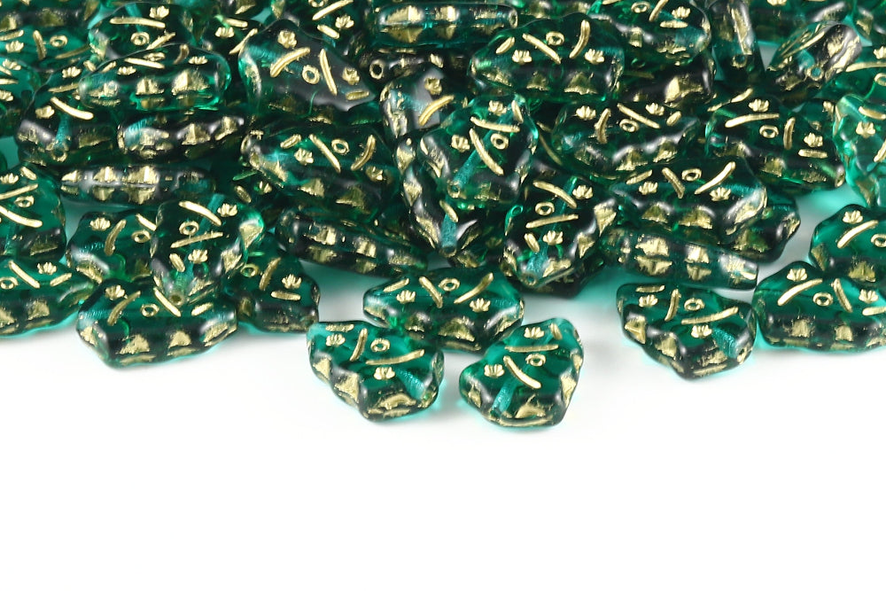 Christmas Tree 17×12mm Crystal Emerald With Gold 1-hole Czech Beads