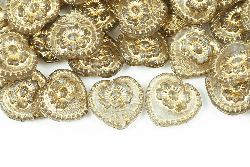 Heart With Rose 17×17mm Crystal With Gold Czech Glass Beads