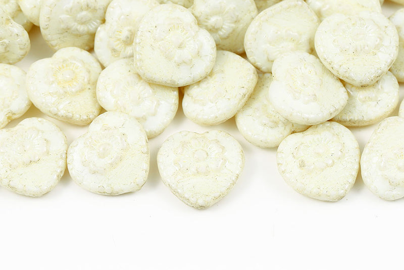 Heart With Rose 17×17mm Chalk Yellow Luster Czech Beads