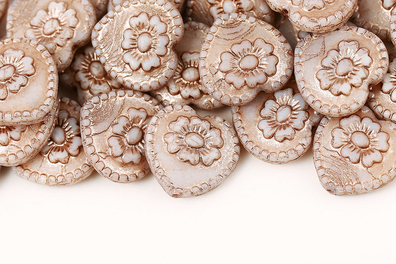 Heart With Rose 17×17mm Chalk With Rose Gold Czech Beads