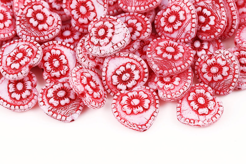 Heart With Rose 17×17mm Chalk With Rose Czech Beads