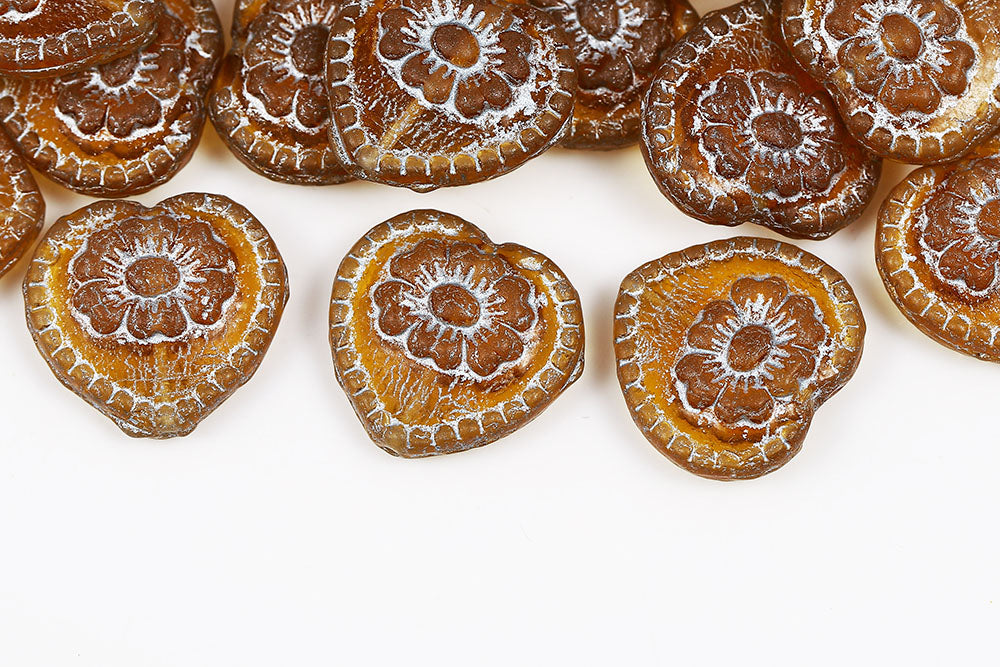 Heart With Rose 17×17mm Lt.Topaz With Silver Czech Beads