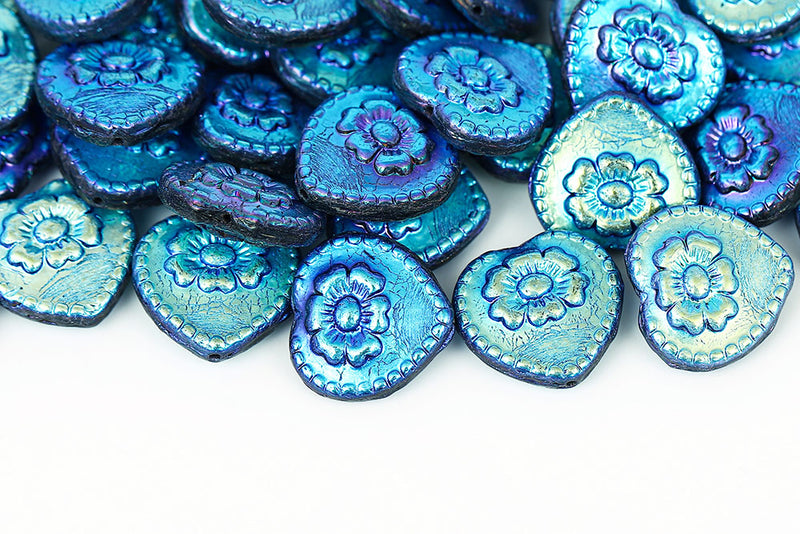 Heart With Rose 17×17mm Jet AB Full Czech Glass Beads