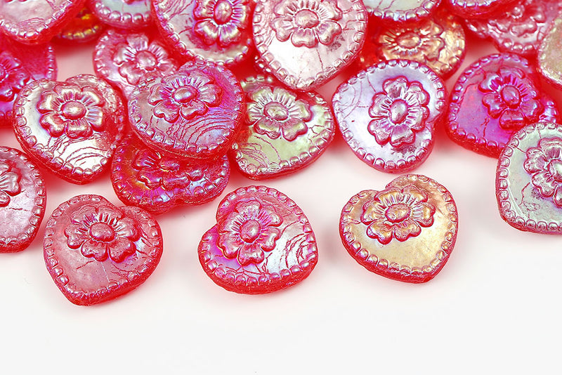 Heart With Rose 17×17mm Czech Glass Beads Col.90080XX