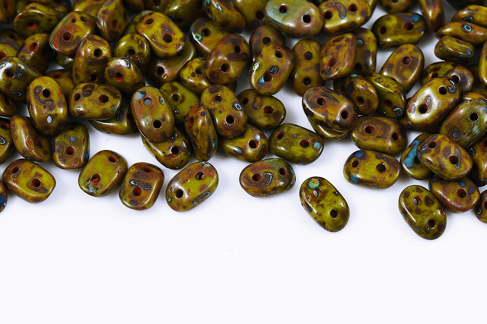 Wave 3×7mm Opaque Olivine Travertin 2-Hole Czech Beads