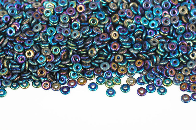 O-Beads 4×1mm Jet Rainbow Iris 1-Hole Glass Czech Beads