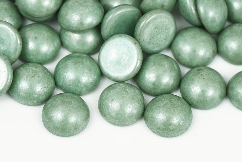 Cabochons 14mm Chalk Dark Green Luster Nonporous Czech Beads
