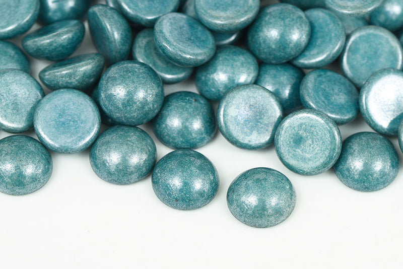 Cabochons 14mm Chalk Blue Luster Nonporous Czech Beads