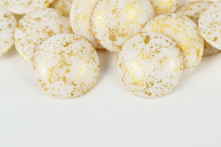 Cabochons 25mm Gold Splash white Nonporous Czech Glass Beads