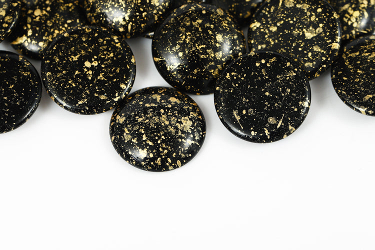 Cabochons 25mm Gold Splash Jet Nonporous Czech Glass Beads