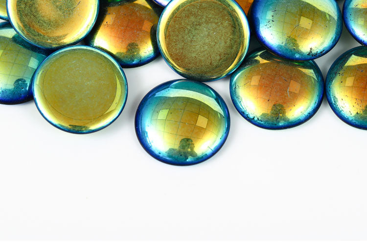Cabochons 25mm Jet AB Nonporous Czech Glass Beads