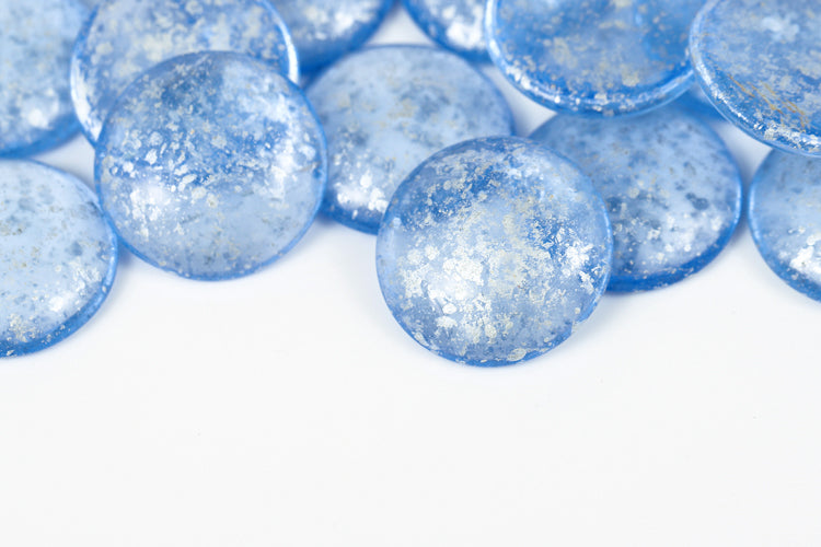 Cabochons 25mm Silver Splash Lt.Sapphire Nonporous Czech Glass Beads