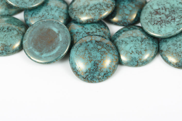 Cabochons 25mm Turquoise Lt.Green With Gold Marble Finish Nonporous Czech Beads