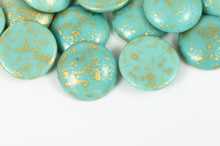 Cabochons 25mm Gold Splash Turquoise Lt.Green Nonporous Czech Beads