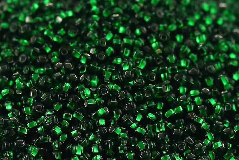 Preciosa Rocailles 11/0 Transparent Medium Green Silver Lined col.57060