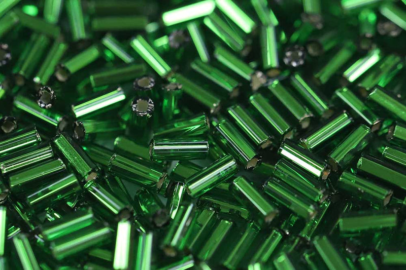 Preciosa Bugles 2″ Transparent Medium Green Silver Lined col.57060
