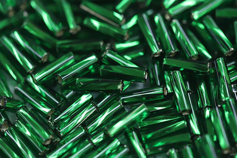 Preciosa Bugles 3″ Transparent Medium Green Silver Lined col.57060