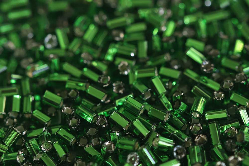 Preciosa Bugles 1″ Transparent Green Silver Lined col.57120