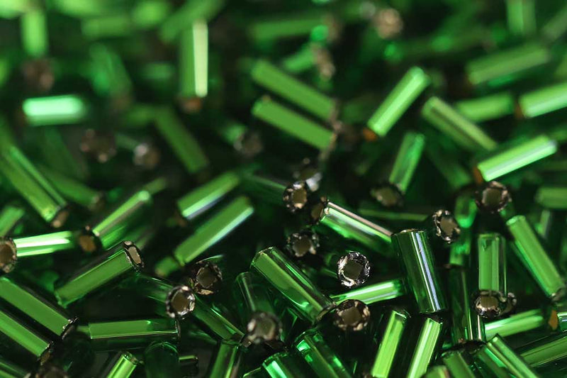 Preciosa Bugles 2″ Transparent Green Silver Lined col.57120