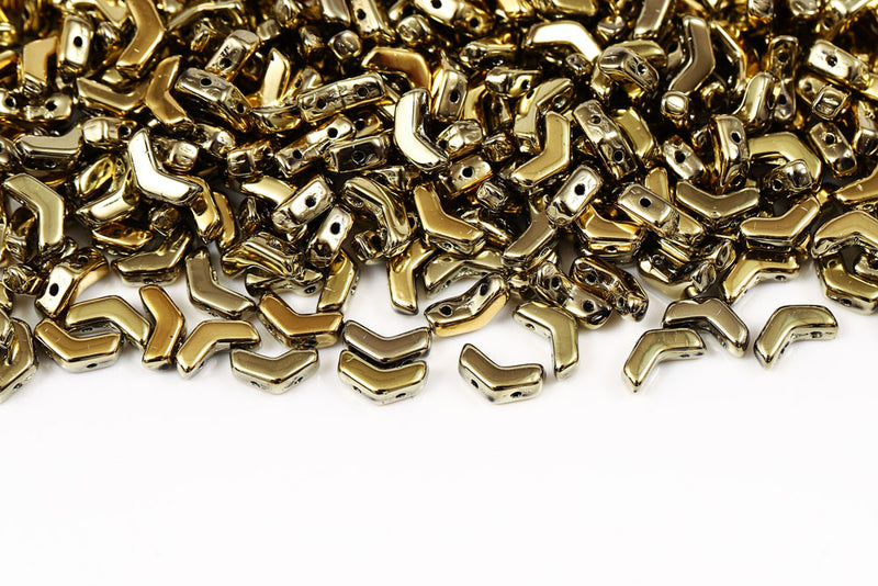 Arrow 8×5mm Crystal Gold Shiny 2-Hole Czech Beads