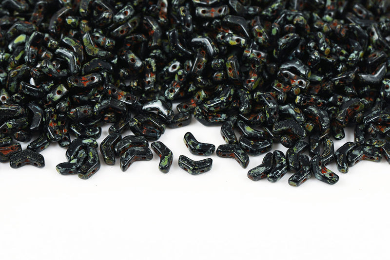 Arrow 8×5mm Jet Travertine 2-Hole Czech Beads