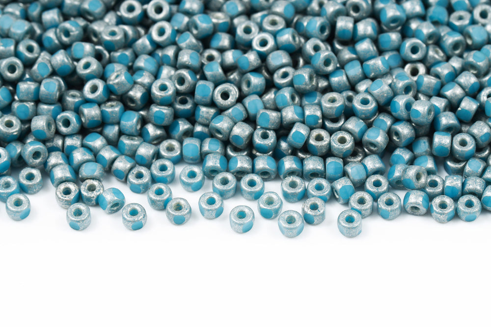 Matubo 3 Cut 6/0 Turquoise Blue Silver Paste Mat Czech Seed bead