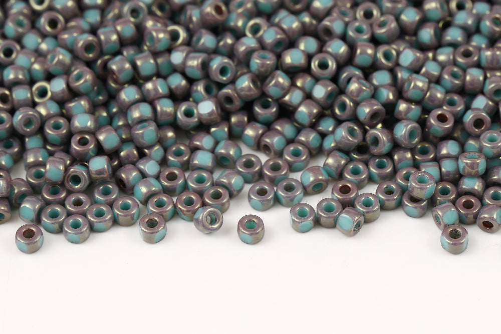 Matubo 3 Cut 6/0 Turquoise Green Red Luster Czech Seed bead