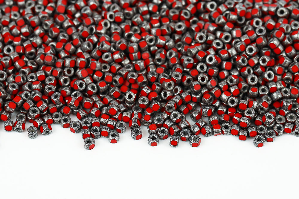 Matubo 3 Cut 6/0 Coral Red Silver Paste Mat Czech Seed bead