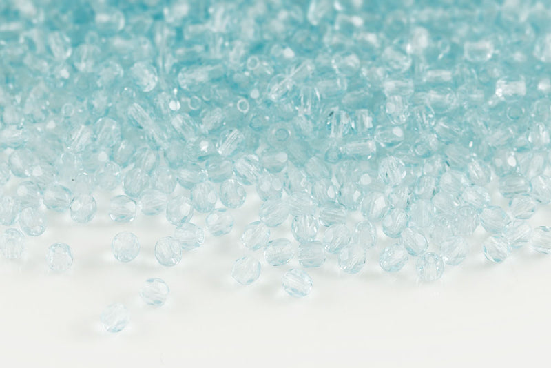Czech Fire Polished 3mm Lt.Aquamarine Round Beads
