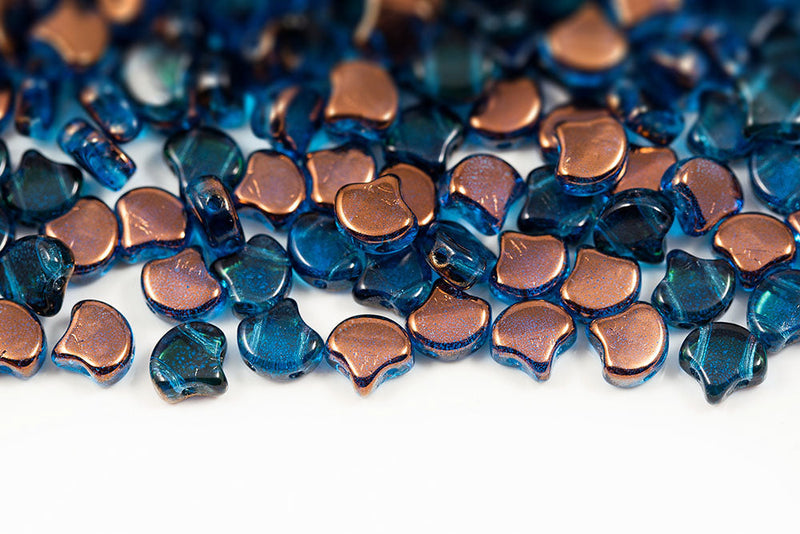 Ginko 7.5×7.5mm Aquamarine Semi Bronze Luster 2-Hole Czech Beads