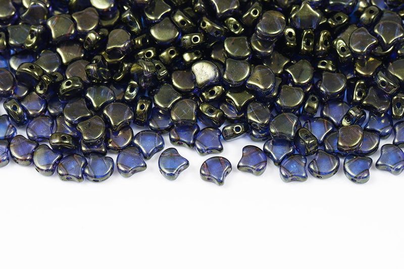 Ginko 7.5×7.5mm Aquamarine Red Luster 2-Hole Czech Beads