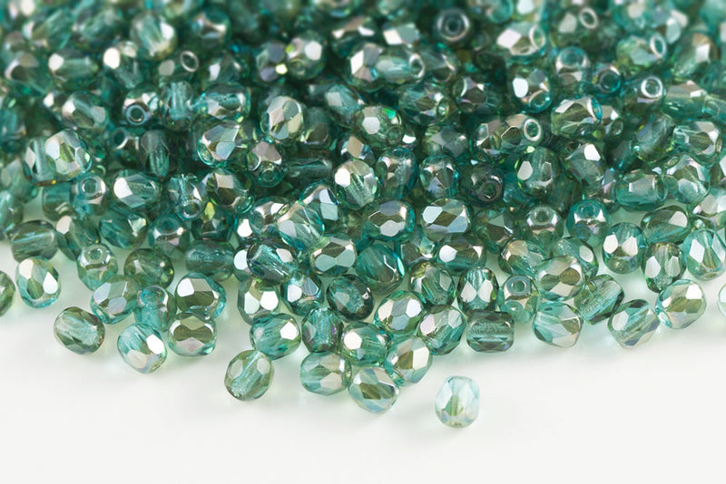 Czech Fire Polished 4mm Aquamarine Celsian Round Beads