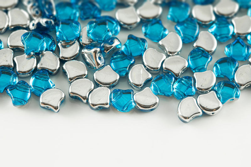 Ginko 7.5×7.5mm Backlit Aquamarine 2-Hole Czech Beads