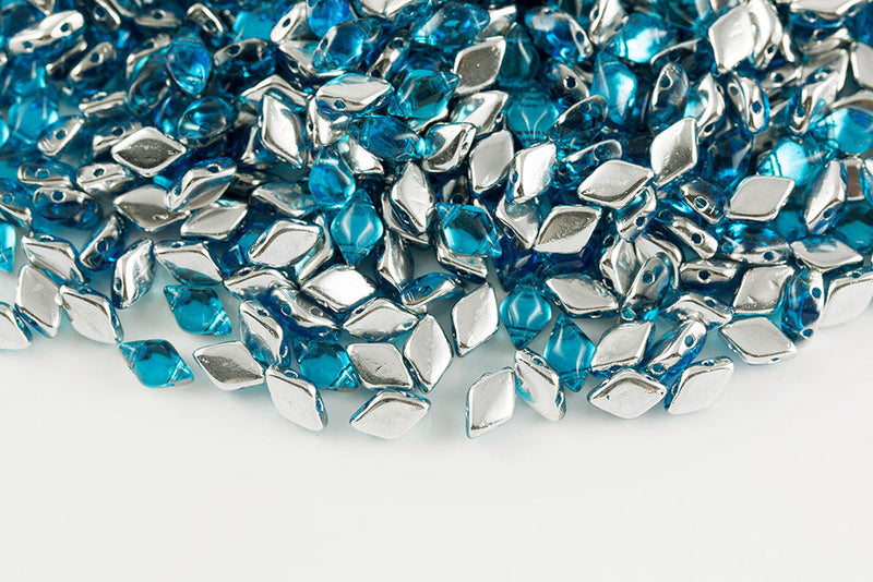 Gemduo 8×5mm Backlit Aquamarine 2-Hole Czech Beads