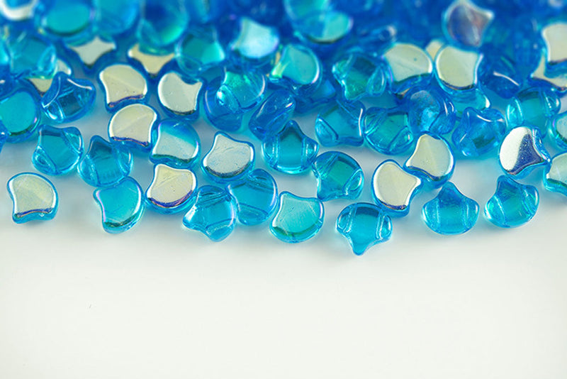 Ginko 7.5×7.5mm Aquamarine Ab 2-Hole Czech Beads