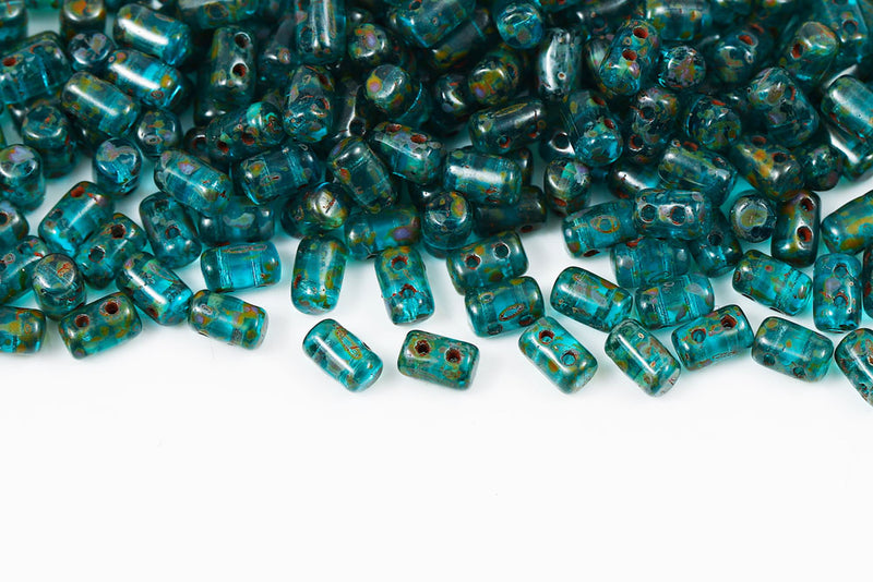 Rulla 5×3mm Aquamarine Travertin 2-Hole Czech Beads