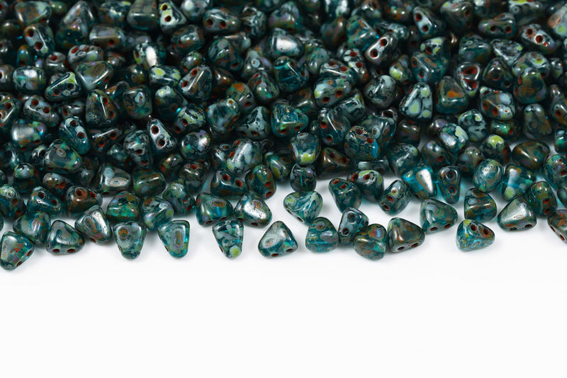 Nib-Bit 6×5mm Aquamarine Travertin Dark 2-Hole Czech Beads