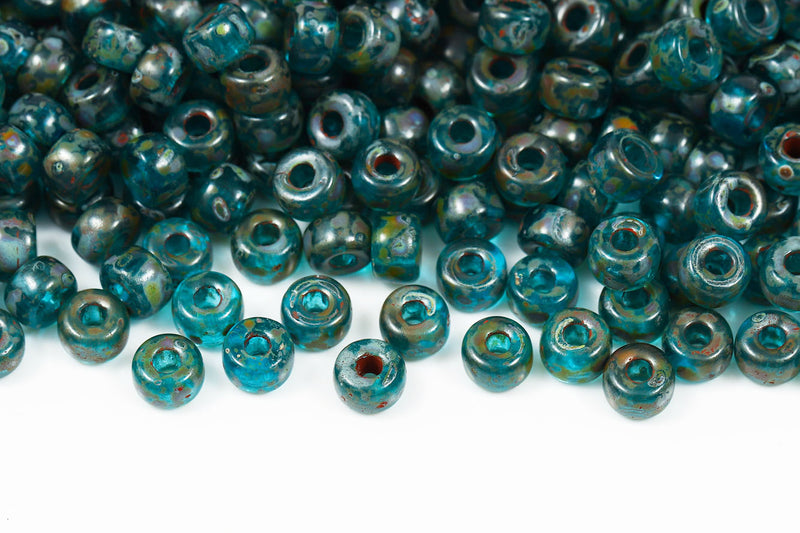 Matubo Round 2/0 Aqua Travertin Czech Seed beads