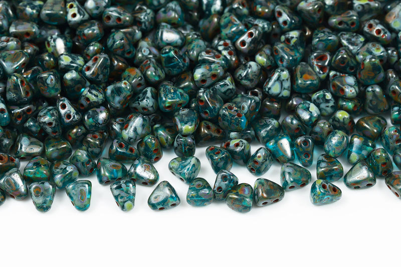 Nib-Bit 6×5mm Aquamarine Travertin 2-Hole Czech Beads