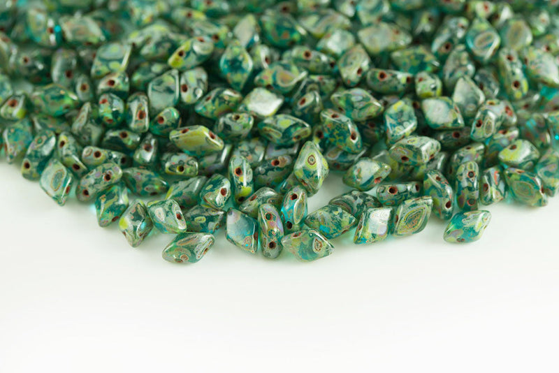 Gemduo 8×5mm Aquamarine Travertin 2-Hole Czech Beads