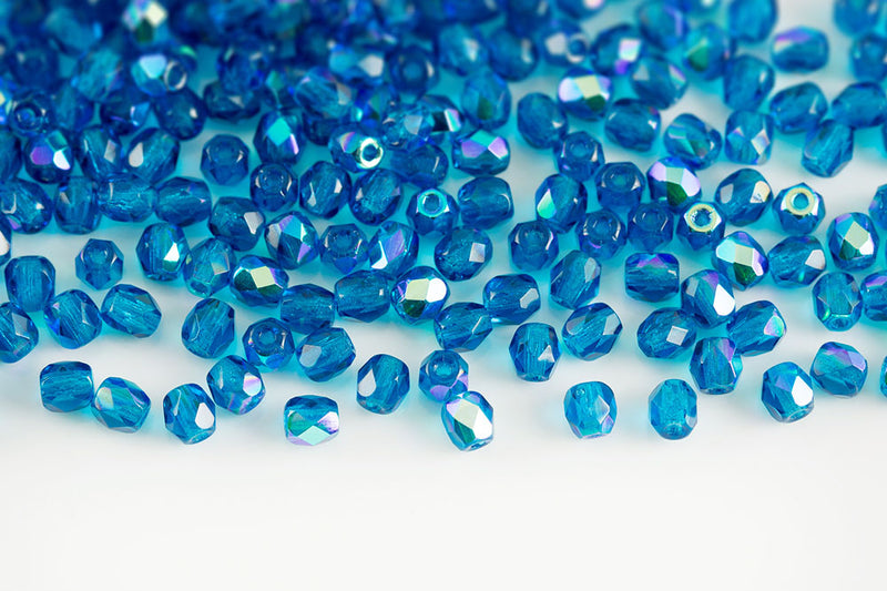 Czech Fire Polished 4mm Indicolite AB Round Beads