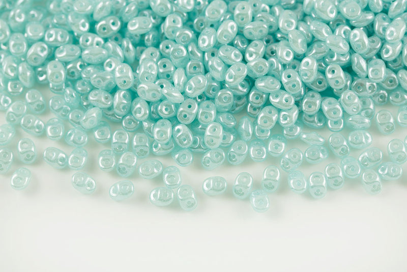 Miniduo 2×4mm Opal Aqua White Luster 2-Hole Czech Beads