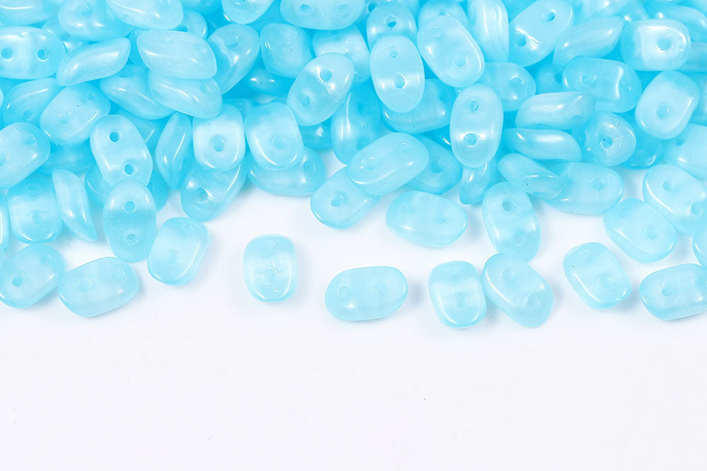 Wave 3×7mm Opal Aqua 2-Hole Czech Beads