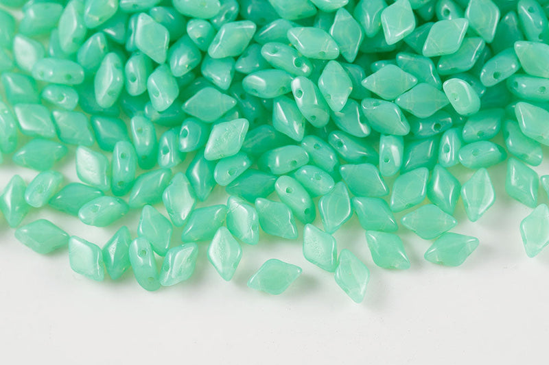 Gemduo 8×5mm Opal Green Aqua 2-Hole Czech Beads