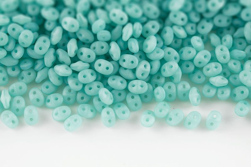 Miniduo 2×4mm Opal Silk Blue Matt 2-hole Czech Beads